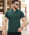 Erkek Hakim Yaka Dokuma Pamuklu Kumaş Kısa Kollu T-shirt