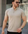 Erkek Hakim Yaka Dokuma Pamuklu Kumaş Kısa Kollu T-shirt