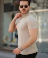 Erkek Hakim Yaka Dokuma Pamuklu Kumaş Kısa Kollu T-shirt