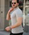 Erkek Hakim Yaka Dokuma Pamuklu Kumaş Kısa Kollu T-shirt