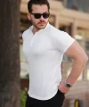 Erkek Hakim Yaka Dokuma Pamuklu Kumaş Kısa Kollu T-shirt