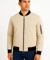 Erkek Bomber Mont Ceket – Fermuarlı, Kapitone İçi Astarlı, Su İtici Kumaş, Regular Fit, Uzun Kollu, Yandan Cepli, Bahar & Kış Rahat Günlük Stil - Bej