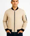 Erkek Bomber Mont Ceket – Fermuarlı, Kapitone İçi Astarlı, Su İtici Kumaş, Regular Fit, Uzun Kollu, Yandan Cepli, Bahar & Kış Rahat Günlük Stil - Bej