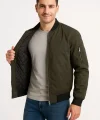 Erkek Bomber Mont Ceket – Fermuarlı, Kapitone İçi Astarlı, Su İtici Kumaş, Regular Fit, Uzun Kollu, Yandan Cepli, Bahar & Kış Rahat Günlük Stil - Haki
