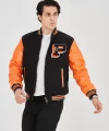 Erkek İçten Elyaf ve Astarlı Kolları Suni Deri Ceket - Turuncu