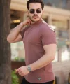 Erkek Ince çizgi Dokulu Kısa Kollu T-shirt