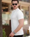 Erkek Ince çizgi Dokulu Kısa Kollu T-shirt