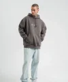 Erkek Kapşonlu Double Oversize Dijital Patchli SweatShirt - Füme