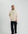 Erkek Kapşonlu Double Oversize Dijital Patchli SweatShirt - Krem