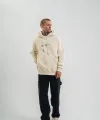 Erkek Kapşonlu Double Oversize Dijital Patchli SweatShirt - Krem