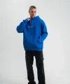 Erkek Kapşonlu Double Oversize Dijital Patchli SweatShirt - Mavi