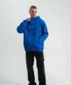 Erkek Kapşonlu Double Oversize Dijital Patchli SweatShirt - Mavi
