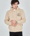 Erkek Kapüşonlu Baskılı Fermuarlı Hırka - Bej