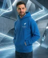 Erkek Kapüşonlu Double Oversize Hoodie – Üç İplik Pamuklu, Deniz ve Yelken Baskılı, Kanguru Cepli Premium Sweatshirt - Saks Mavi