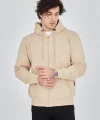 Erkek Kapüşonlu Düz Fermuarlı Hırka - Bej