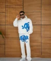 Erkek Kapüşonlu Eşofman Takım Graffiti Baskılı  Oversize Rahat Kalıp, Kanguru Cepli, Streetwear Tarzında Premium Ürün 3 iplik Pamuklu - Beyaz