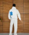 Erkek Kapüşonlu Eşofman Takım Graffiti Baskılı  Oversize Rahat Kalıp, Kanguru Cepli, Streetwear Tarzında Premium Ürün 3 Iplik Pamuklu - Beyaz