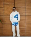 Erkek Kapüşonlu Eşofman Takım Graffiti Baskılı  Oversize Rahat Kalıp, Kanguru Cepli, Streetwear Tarzında Premium Ürün 3 iplik Pamuklu - Beyaz