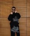 Erkek Kapüşonlu Eşofman Takım Graffiti Baskılı Oversize Rahat Kalıp, Kanguru Cepli, Streetwear Tarzında Premium Ürün 3 Iplik Pamuklu - Siyah