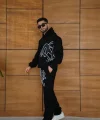 Erkek Kapüşonlu Eşofman Takım Graffiti Baskılı Oversize Rahat Kalıp, Kanguru Cepli, Streetwear Tarzında Premium Ürün 3 iplik Pamuklu - Siyah