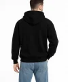 Erkek Kapüşonlu Sweatshirt  Hoodie 3 İplik Şardonlu Pamuklu Kumaş, Önü Baskılı, Fermuarlı Rahat Kalıp, Kışlık Ve Sokak Stili Sweat - Siyah