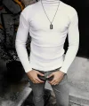 Erkek Kaşkorse Boğazlı Full Likralı Fitilli Body Kazak - Beyaz