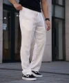 Erkek Keten Cepli Çıma Dikişli Jogger Buggy Pantalon Rahat Kalıp - Beyaz