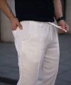 Erkek Keten Cepli Çıma Dikişli jogger Buggy Pantalon Rahat kalıp - Beyaz