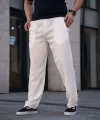 Erkek Keten Cepli Çıma Dikişli jogger Buggy Pantalon Rahat kalıp - Beyaz