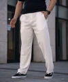 Erkek Keten Cepli Çıma Dikişli Jogger Buggy Pantalon Rahat Kalıp - Beyaz
