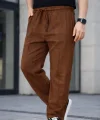 Erkek Keten Cepli Çıma Dikişli Jogger Buggy Pantalon Rahat Kalıp - Kahverengi