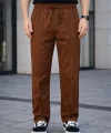 Erkek Keten Cepli Çıma Dikişli jogger Buggy Pantalon Rahat kalıp - Kahverengi