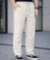 Erkek Keten Cepli Çıma Dikişli jogger Buggy Pantalon Rahat kalıp - Krem