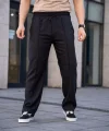 Erkek Keten Cepli Çıma Dikişli jogger Buggy Pantalon Rahat kalıp - Siyah