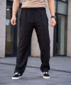 Erkek Keten Cepli Çıma Dikişli Jogger Buggy Pantalon Rahat Kalıp - Siyah