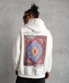 Erkek Kilim Desen Kapüşonlu Sweat- Beyaz