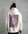 Erkek Kilim Desen Kapüşonlu Sweat- Beyaz