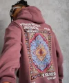 Erkek Kilim Desen Kapüşonlu Sweat - Gül Kurusu