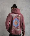 Erkek Kilim Desen Kapüşonlu Sweat - Gül Kurusu