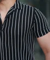 Erkek Kısa Kollu Beyaz çizgi Desenli örme Kumaş Pamuklu Gömlek