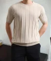 Erkek Kısa Kollu Bisiklet Yaka çizgili Triko Bluz