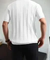 Erkek Kısa Kollu Bisiklet Yaka çizgili Triko Tshirt