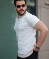 Erkek Kısa Kollu çizgi Desenli örme Kumaş Tshirt