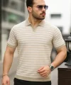 Erkek Kısa Kollu çizgi Desenli örme Kumaş Tshirt