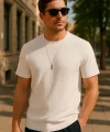 Erkek Kısa Kollu çizgi Kabartma Detaylı T-shirt