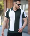 Erkek Kısa Kollu Polo Yakalı Blok Desenli Triko Bluz