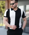 Erkek Kısa Kollu Polo Yakalı Blok Desenli Triko Bluz