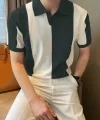 Erkek Kısa Kollu Polo Yakalı Blok Desenli Triko Bluz
