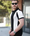 Erkek Kısa Kollu Polo Yakalı Blok Desenli Triko Bluz