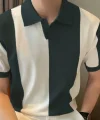 Erkek Kısa Kollu Polo Yakalı Blok Desenli Triko Bluz
